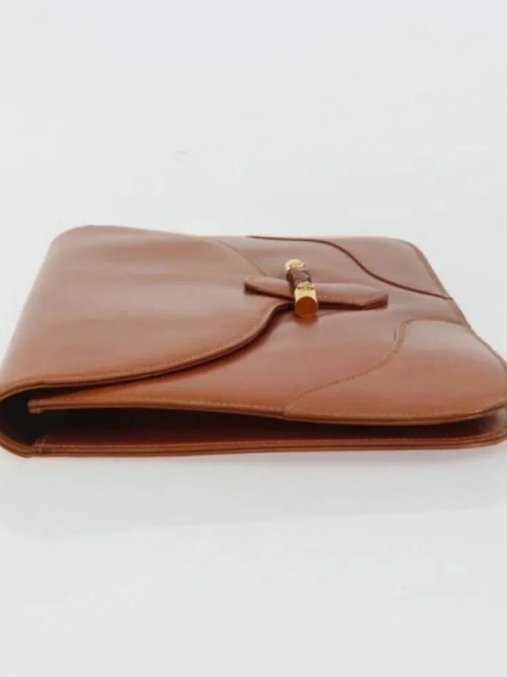 GUCCI Clutch Bag Leather Brown Gold Auth ep15027A